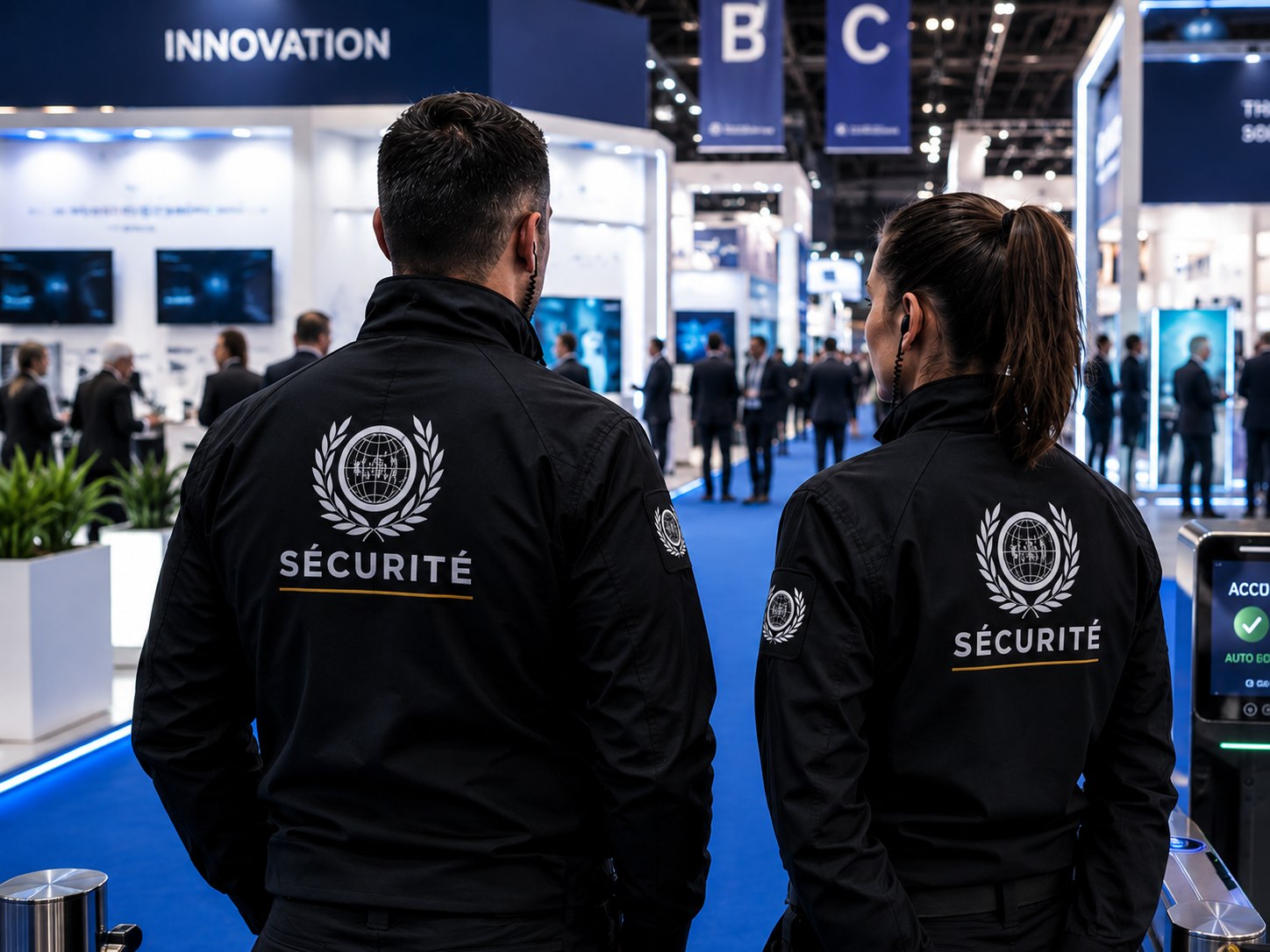 Agents Global Élite Sécurité en contrôle d'accès sur un salon professionnel