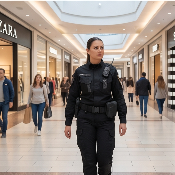 Agent Global Élite Sécurité en surveillance dans un centre commercial
